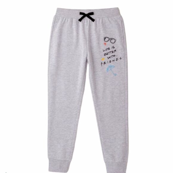 FRIENDS Brand Gray Joggers Printed with Life is Better with Friends Graphic New - Picture 2 of 6